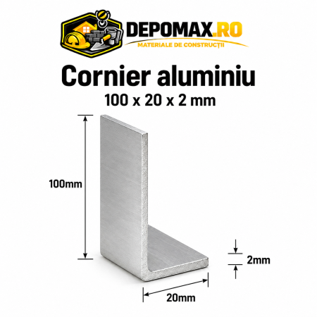 Cornier aluminiu 100 x 20 x 2 mm, 6 metri (EN AW-6060)